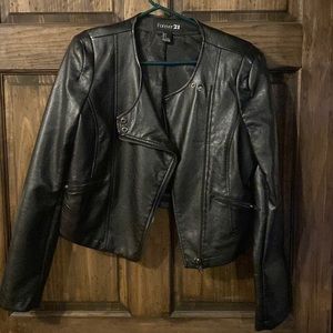 Black faux leather moto jacket